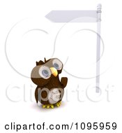 Poster, Art Print Of 3d Brown Owl Looking Up At A Street Sign