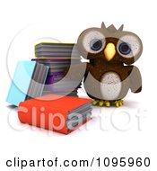Clipart 3d Brown Owl By A Stack Of Books Royalty Free CGI Illustration