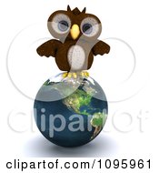 Poster, Art Print Of 3d Brown Owl Perched On An American Earth