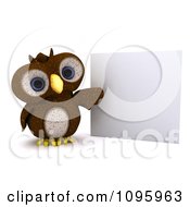 3d Brown Owl Presenting A Sign