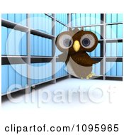 3d Brown Owl Flying In An Archive Room