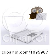 Poster, Art Print Of 3d Brown Owl Delivering Email By A Laptop