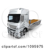 Poster, Art Print Of 3d Silver Lorry Big Rig Logistics Truck With A Flat Bed 2