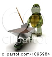 Poster, Art Print Of 3d Tortoise Gardener Pushing A Wheelbarrow Of Top Soil With A Shovel