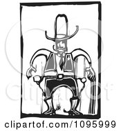 Clipart Wild West Cowboy Sherrif Ready To Draw His Guns Black And White Woodcut Royalty Free Vector Illustration