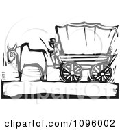 Pioneer And Ox With A Covered Wagon On The Oregon Trail Black And White Woodcut