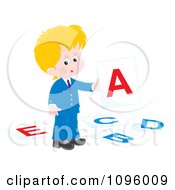 Blond School Boy Holding Up A Letter A Card