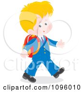 Clipart Happy Blond School Boy Walking In A Uniform Royalty Free Vector Illustration