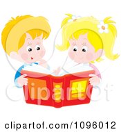 Poster, Art Print Of Happy Brother And Sister Looking Through A Story Book Or Photo Album
