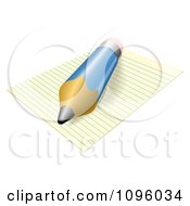 3d Blue Pencil Resting On Ruled Paper