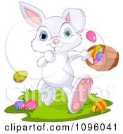 Poster, Art Print Of Cute Bunny Running With A Basket Of Easter Eggs