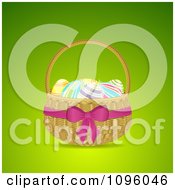Poster, Art Print Of 3d Easter Egg Basket With A Pink Bow And Ribbon