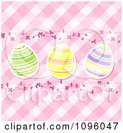 3d Striped Easter Eggs And Floral Waves On Pink Gingham