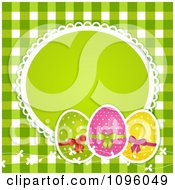 3d Polka Dot Easter Eggs With A Blank Frame Over Green Gingham