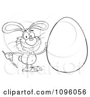 Poster, Art Print Of Outlined Happy Bunny Painting An Easter Egg