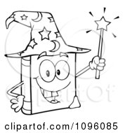Poster, Art Print Of Outlined Happy Spell Book With A Wizard Hat And Magic Wand