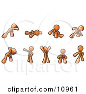 Orange Men Doing Different Exercises And Stretches In A Fitness Gym