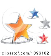 Poster, Art Print Of 3d Shiny Orange Blue Silver And Red Stars And Chrome Rings