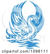 Poster, Art Print Of Lone Blue Graceful Swan Raising Its Wings