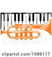 Poster, Art Print Of Orange Trumpet And Piano Keyboard