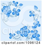 Poster, Art Print Of Blue Floral Background With Vine Corners