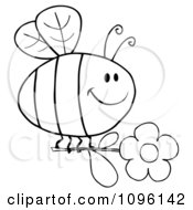Poster, Art Print Of Outlined Happy Bee Flying With A Daisy Flower