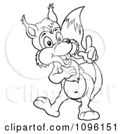 Clipart Outlined Smart Squirrel Standing Upright And Holding Up A Finger Royalty Free Vector Illustration by dero