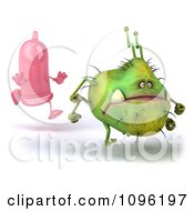 Clipart 3d Pink Condom Chasing A Monster Virus 1 Royalty Free CGI Illustration