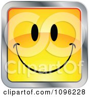Poster, Art Print Of Happy Yellow And Chrome Square Cartoon Smiley Emoticon Face 1