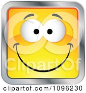 Clipart Happy Yellow And Chrome Square Cartoon Smiley Emoticon Face 5 Royalty Free Vector Illustration