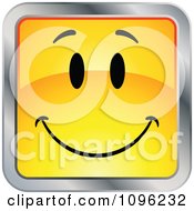 Clipart Happy Yellow And Chrome Square Cartoon Smiley Emoticon Face 3 Royalty Free Vector Illustration