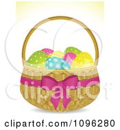 Poster, Art Print Of 3d Easter Egg Basket With Spotted Eggs And A Pink Bow And Ribbon