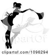 Clipart Sexy Black Silhouetted Fench Maid House Keeper Or Housewife Cleaning With A Duster 6 Royalty Free Vector Illustration