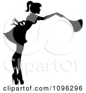 Clipart Sexy Black Silhouetted Fench Maid House Keeper Or Housewife Cleaning With A Duster 2 Royalty Free Vector Illustration by Pams Clipart #COLLC1096296-0007