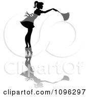 Clipart Sexy Black Silhouetted Fench Maid House Keeper Or Housewife Cleaning With A Duster 5 Royalty Free Vector Illustration