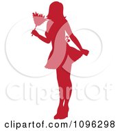 Clipart Sexy Red Silhouetted Fench Maid House Keeper Or Housewife Cleaning With A Duster 2 Royalty Free Vector Illustration