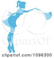 Clipart Sexy Blue Silhouetted Fench Maid House Keeper Or Housewife Cleaning With A Duster 4 Royalty Free Vector Illustration