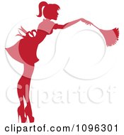 Clipart Sexy Red Silhouetted Fench Maid House Keeper Or Housewife Cleaning With A Duster 3 Royalty Free Vector Illustration by Pams Clipart
