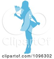 Clipart Sexy Blue Silhouetted Fench Maid House Keeper Or Housewife Cleaning With A Duster 2 Royalty Free Vector Illustration by Pams Clipart