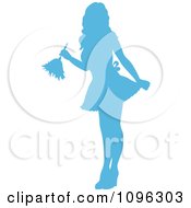 Clipart Sexy Blue Silhouetted Fench Maid House Keeper Or Housewife Cleaning With A Duster 1 Royalty Free Vector Illustration