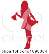 Clipart Sexy Red Silhouetted Fench Maid House Keeper Or Housewife Cleaning With A Duster 1 Royalty Free Vector Illustration