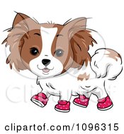 Poster, Art Print Of Happy Papillion Puppy Dog Wearing Pink Polka Dot Shoes