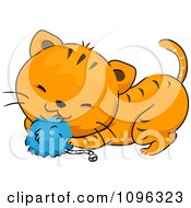 Poster, Art Print Of Cute Ginger Cat Playing With A Blue Catnip Toy