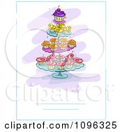 Invite Of Cupcakes With Colorful Frosting On A Stand