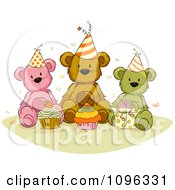 Teddy Bears With Birthday Cupcakes Presents And Confetti