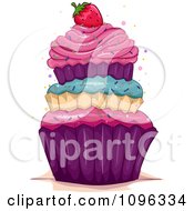 Poster, Art Print Of Triple Layered Cupcake Topped With A Strawberry And Sprinkles