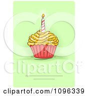 Poster, Art Print Of Birthday Party Invite With A Candle And Cupcake On Green