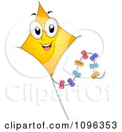 Clipart Happy Yellow Kite With A Ribbon Trail Royalty Free Vector Illustration