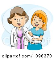 Female Gynecologist Doctor Standing With Her Happy Mother Patient And Baby