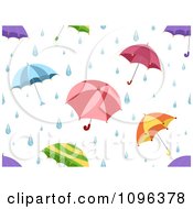 Poster, Art Print Of Seamless Background Pattern Of Rain And Umbrellas